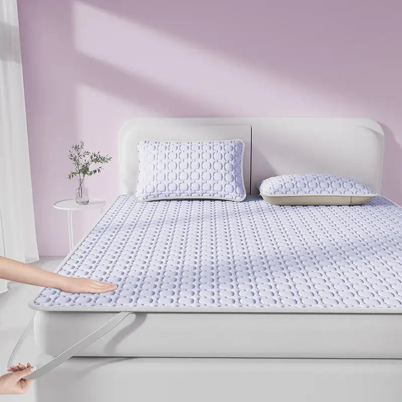 Light blue & beige cooling latex pad bedroom quilted mattress pad