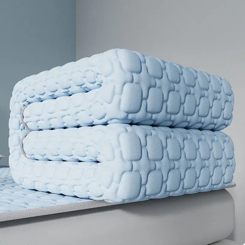 Light blue & beige cooling latex pad bedroom quilted mattress pad