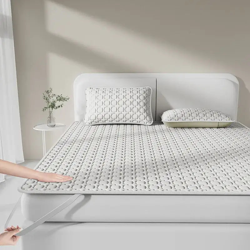 Light blue & beige cooling latex pad bedroom quilted mattress pad