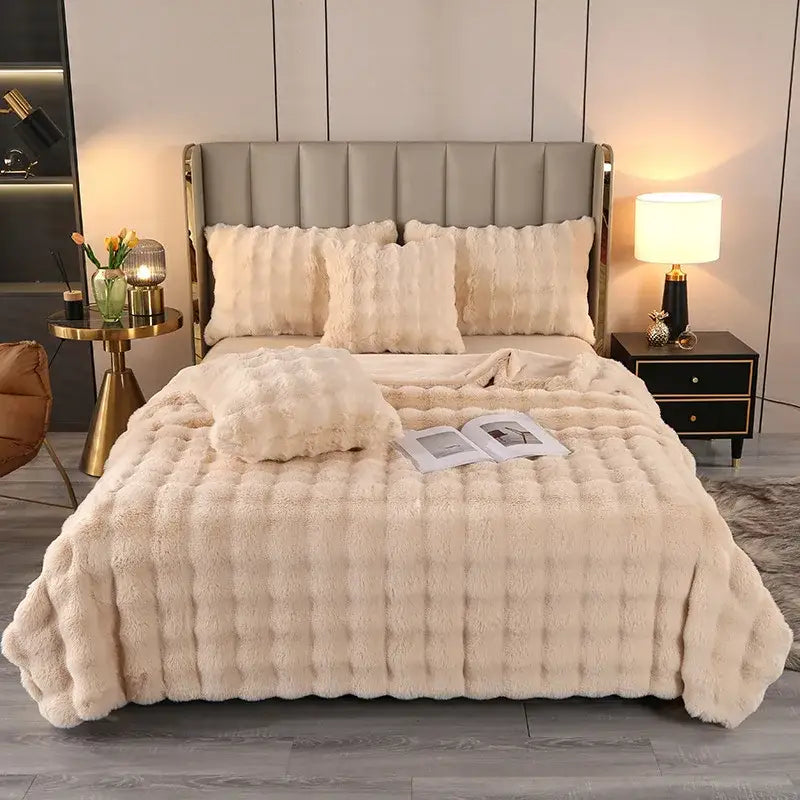 Light blue bubble rabbit velvet blanket bedroom plush quilt