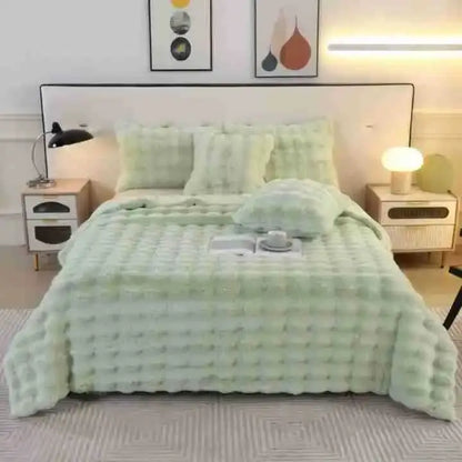 Light blue bubble rabbit velvet blanket bedroom plush quilt