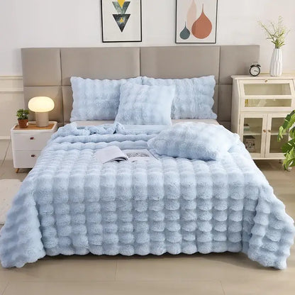 Light blue bubble rabbit velvet blanket bedroom plush quilt