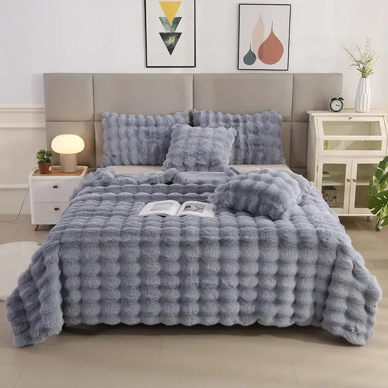 Light blue bubble rabbit velvet blanket bedroom plush quilt
