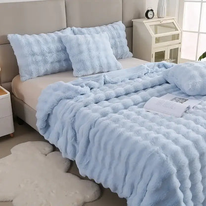 Light blue bubble rabbit velvet blanket bedroom plush quilt