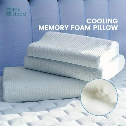 Light blue cooling memory foam contour neck pillow bedroom support