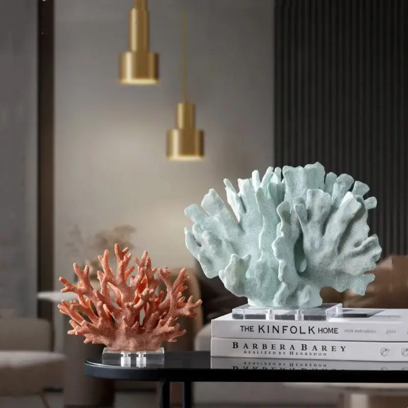 Light blue coral reef simulation sculpture on acrylic base living room