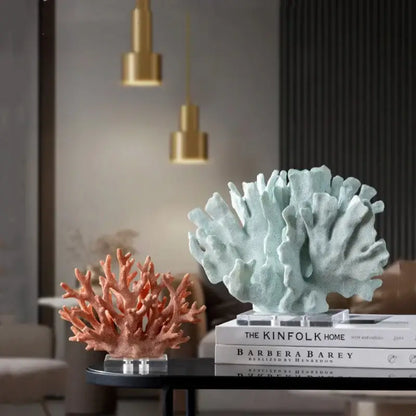 Light blue coral reef simulation sculpture on acrylic base living room