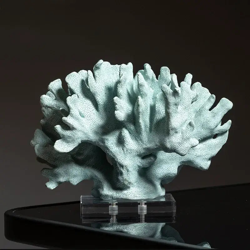 Light blue coral reef simulation sculpture on acrylic base living room