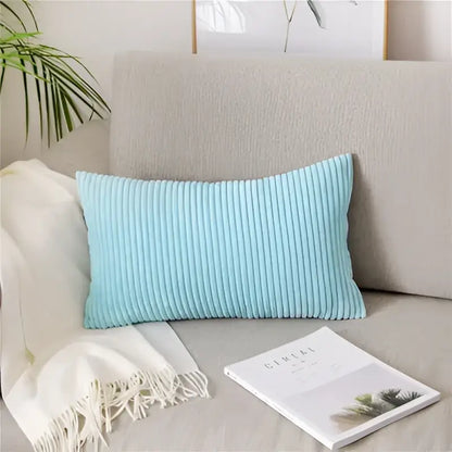 Light blue corduroy flocking pillow cover living room decor