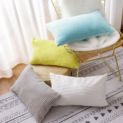 Light blue corduroy flocking pillow cover living room decor