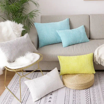 Light blue corduroy flocking pillow cover living room decor