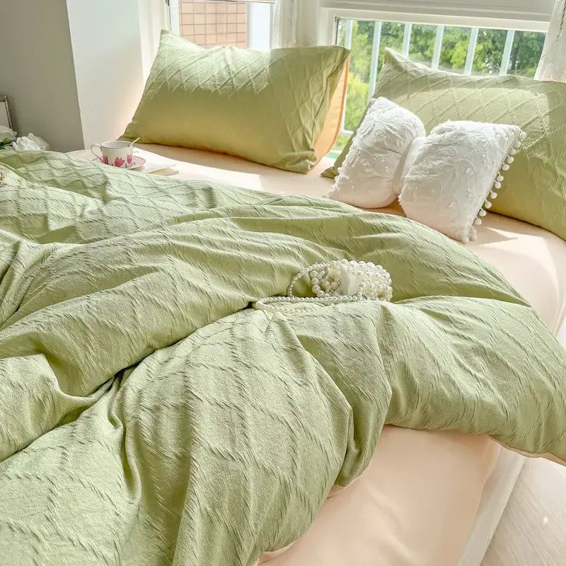 Light blue diamond grid jacquard bedding sets for bedroom comfort