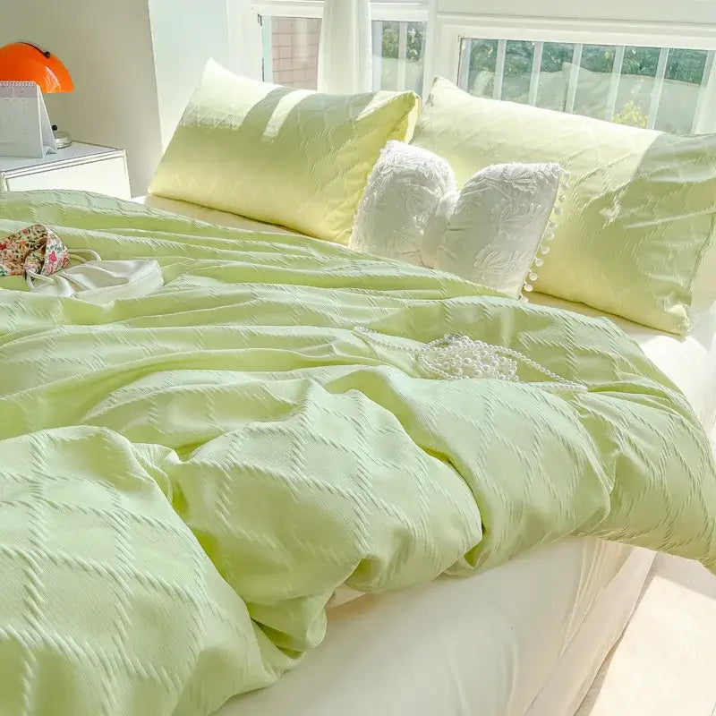 Light blue diamond grid jacquard bedding sets for bedroom comfort
