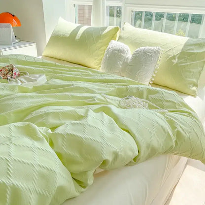 Light blue diamond grid jacquard bedding sets for bedroom comfort