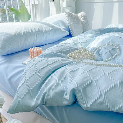 Light blue diamond grid jacquard bedding sets for bedroom comfort