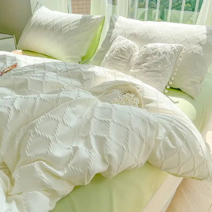 Light blue diamond grid jacquard bedding sets for bedroom comfort