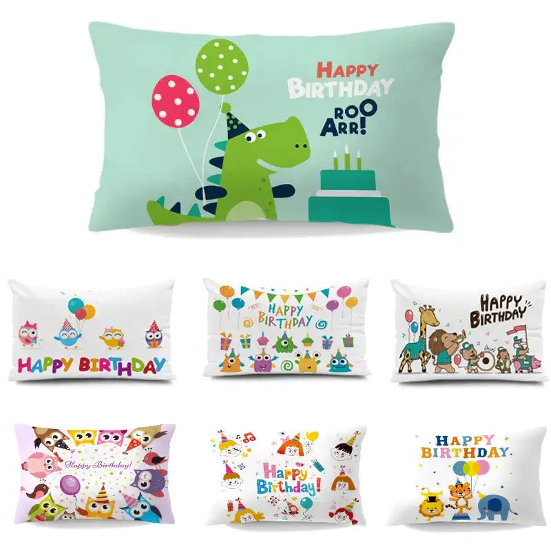 Light blue dinosaur animal happy birthday pillowcase bedroom decor