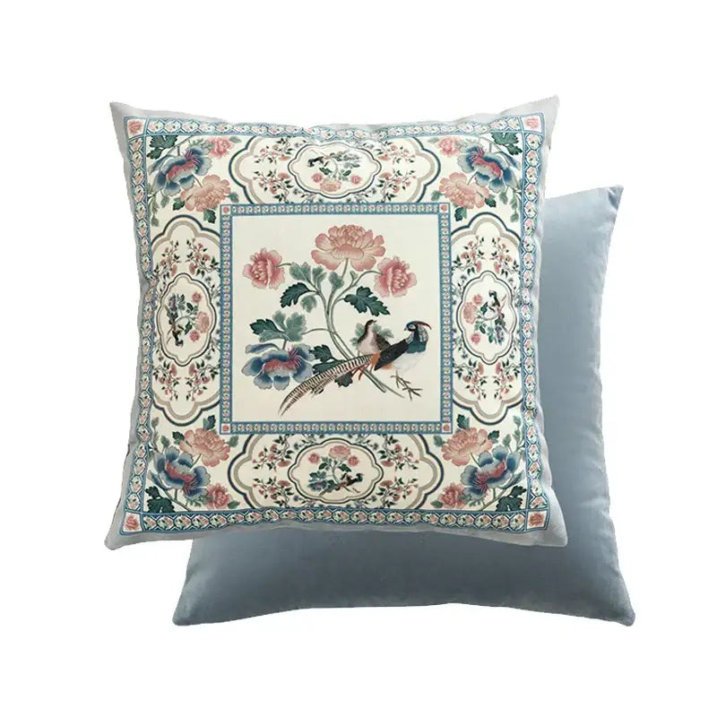 Light blue flower fragrance pillow cover living room bird decor