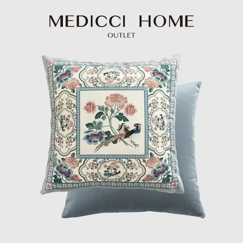 Light blue flower fragrance pillow cover living room bird decor