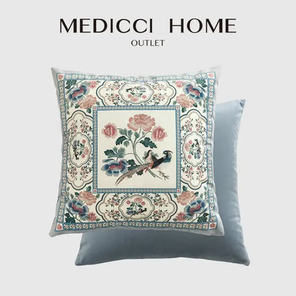Light blue flower fragrance pillow cover living room bird decor