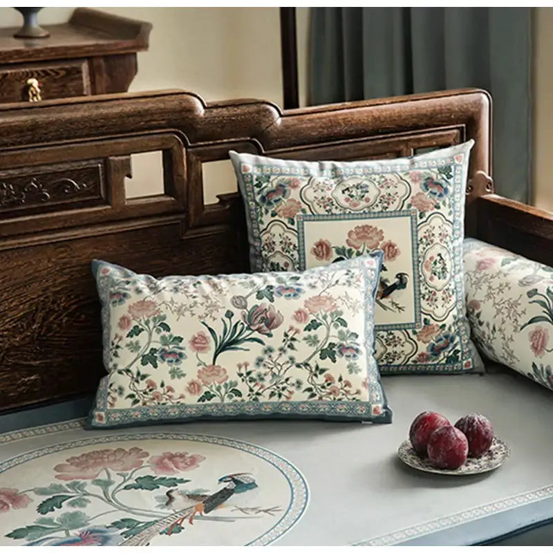 Light blue flower fragrance pillow cover living room bird decor