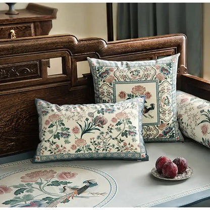 Light blue flower fragrance pillow cover living room bird decor