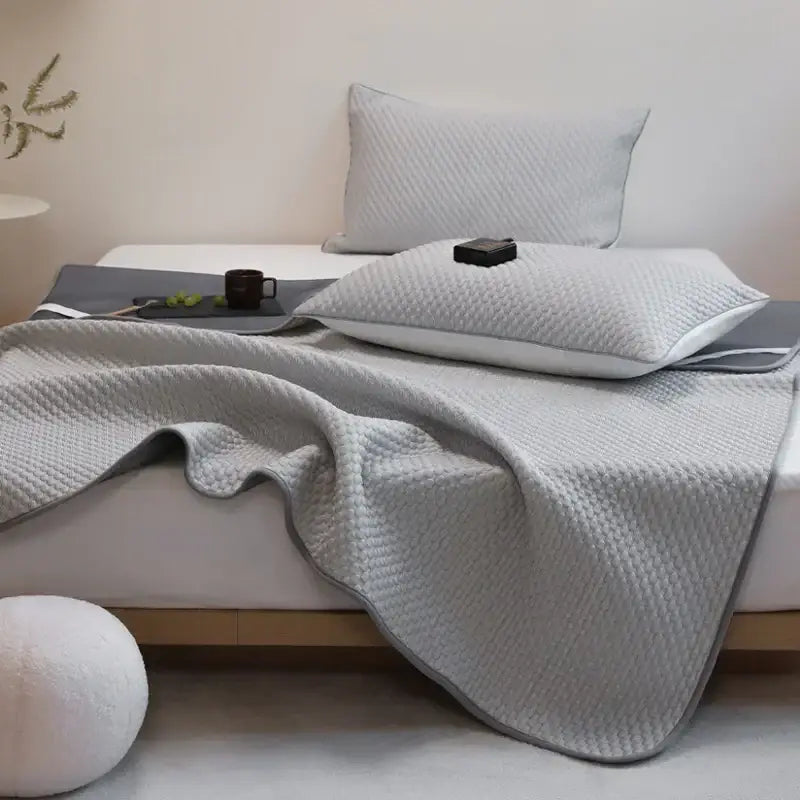 Light blue & gray ice bean bed sheet set bedroom cooling sleep mat