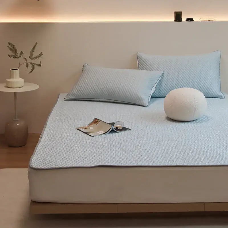 Light blue & gray ice bean bed sheet set bedroom cooling sleep mat