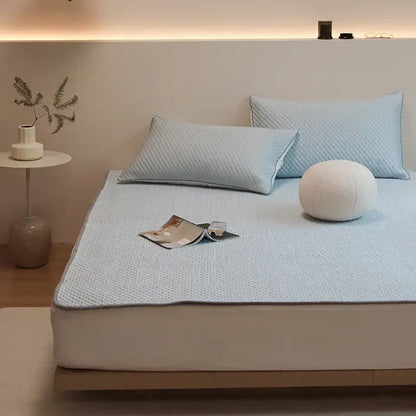 Light blue & gray ice bean bed sheet set bedroom cooling sleep mat