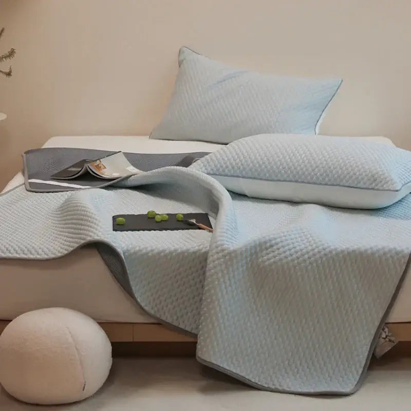 Light blue & gray ice bean bed sheet set bedroom cooling sleep mat