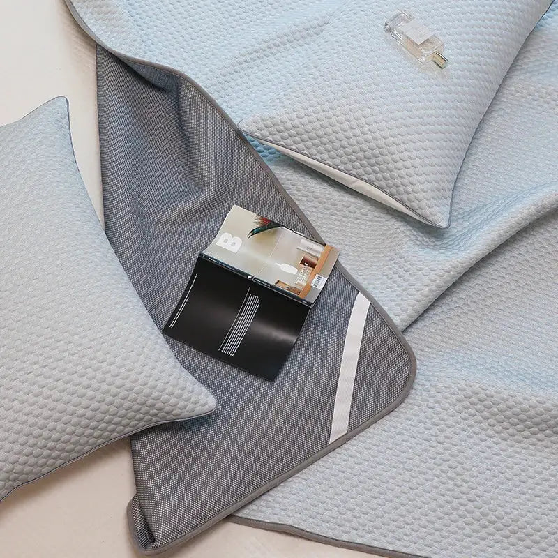 Light blue & gray ice bean bed sheet set bedroom cooling sleep mat