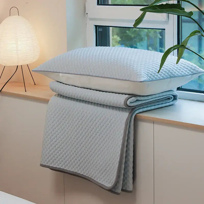 Light blue & gray ice bean bed sheet set bedroom cooling sleep mat