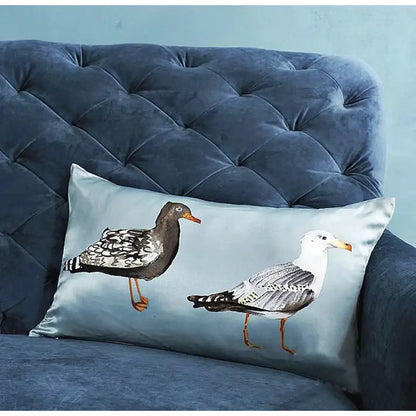 Light blue heron embroidered silk throw pillow cover living room