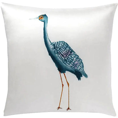Light blue heron embroidered silk throw pillow cover living room