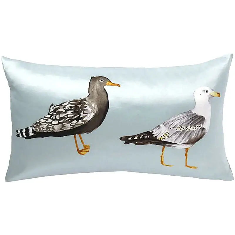 Light blue heron embroidered silk throw pillow cover living room