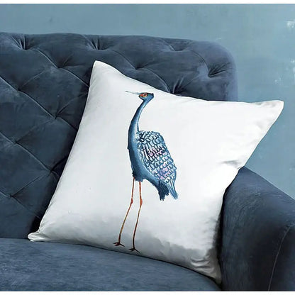 Light blue heron embroidered silk throw pillow cover living room