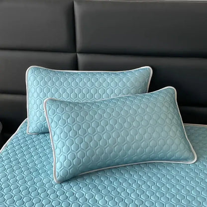 Light blue hexagonal cooling latex filled bed mat set – bedroom