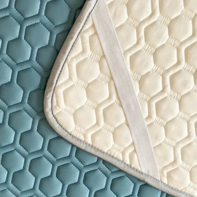 Light blue hexagonal cooling latex filled bed mat set – bedroom