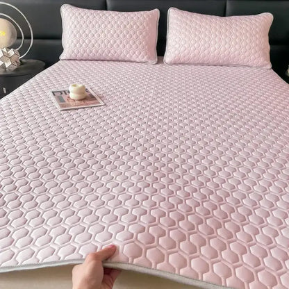 Light blue hexagonal cooling latex filled bed mat set – bedroom