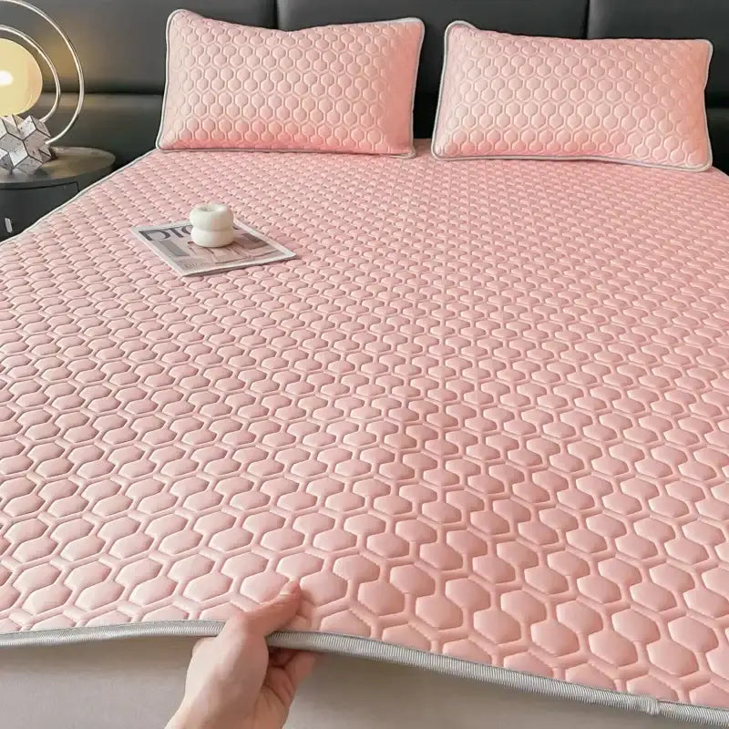 Light blue hexagonal cooling latex filled bed mat set – bedroom