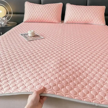 Light blue hexagonal cooling latex filled bed mat set – bedroom
