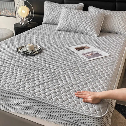 Light blue hexagonal ice silk cooling bed mat set bedroom mattress pad