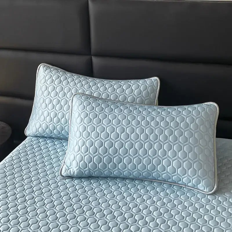 Light blue hexagonal ice silk cooling bed mat set bedroom mattress pad