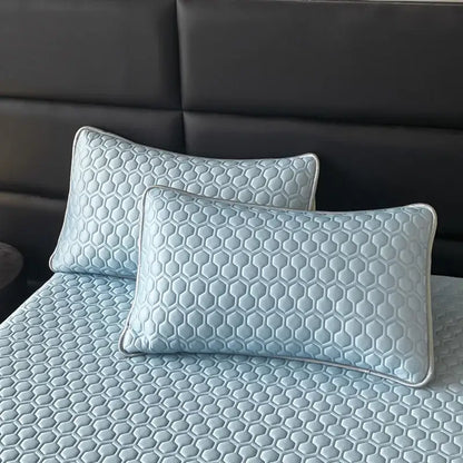 Light blue hexagonal ice silk cooling bed mat set bedroom mattress pad