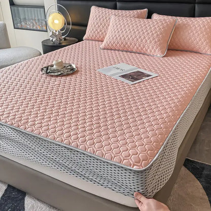 Light blue hexagonal ice silk cooling bed mat set bedroom mattress pad