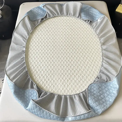 Light blue hexagonal ice silk cooling bed mat set bedroom mattress pad