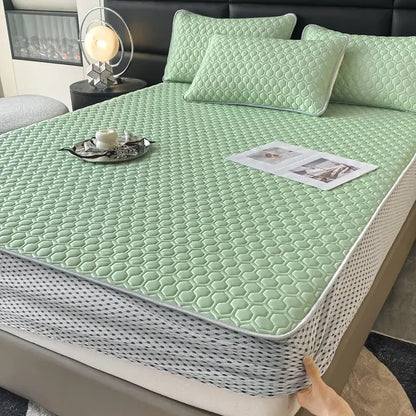 Light blue hexagonal ice silk cooling bed mat set bedroom mattress pad
