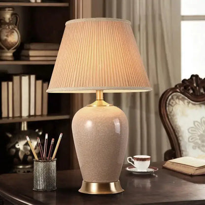 Light blue ice crack ceramic table lamp for bedroom with gold base