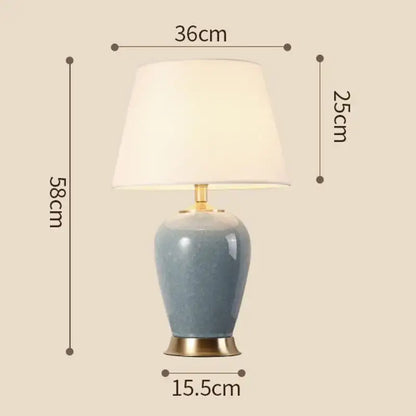 Light blue ice crack ceramic table lamp for bedroom with gold base