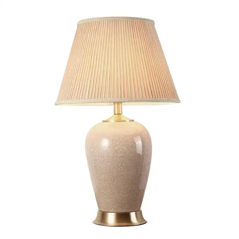 Light blue ice crack ceramic table lamp for bedroom with gold base